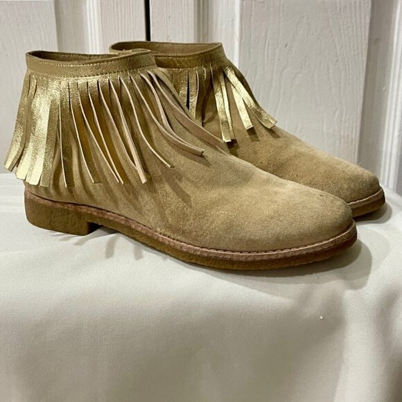 kATE SPADE NEW YORK  FRINGE SUEDE GIPSY BOHO ANKLE SUEDE BOOTS TRUFFLE SIZE 6.5 - Picture 2 of 16